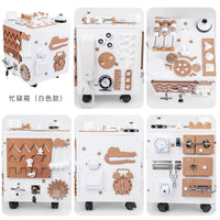 Nordic Wooden Busy Board for Toddlers, Educational Activity Cube with Multiple Functions