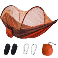 Outdoor Camping Hammock with Mosquito Net, Anti-Roll Parachute Fabric, Single/Double Person, Automatic Support Rod for Wild Camping