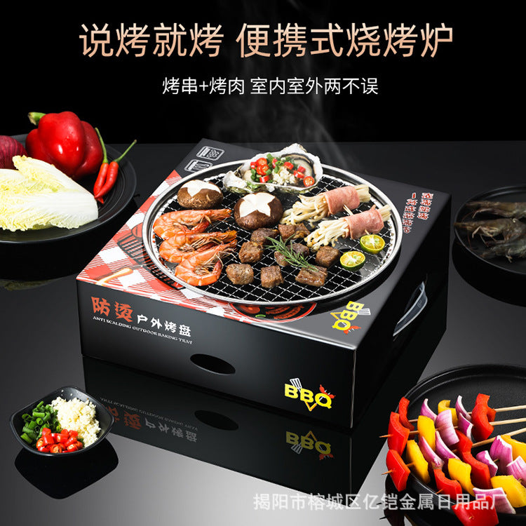 Disposable BBQ Grill with Charcoal for Outdoor Picnics and Home Use, Portable Stainless Steel