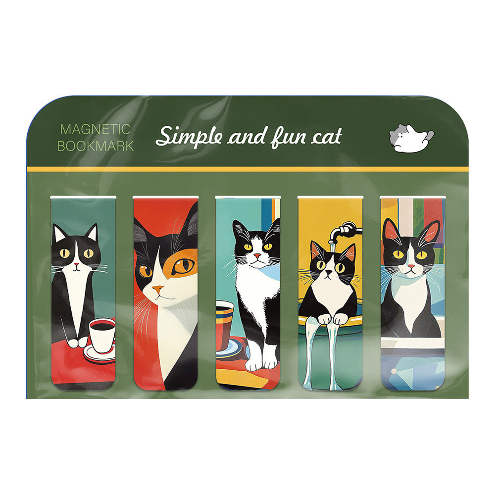 Cute Cat Magnetic Bookmarks, 5-Pack, Double-Sided Magnetic Page Markers for Students