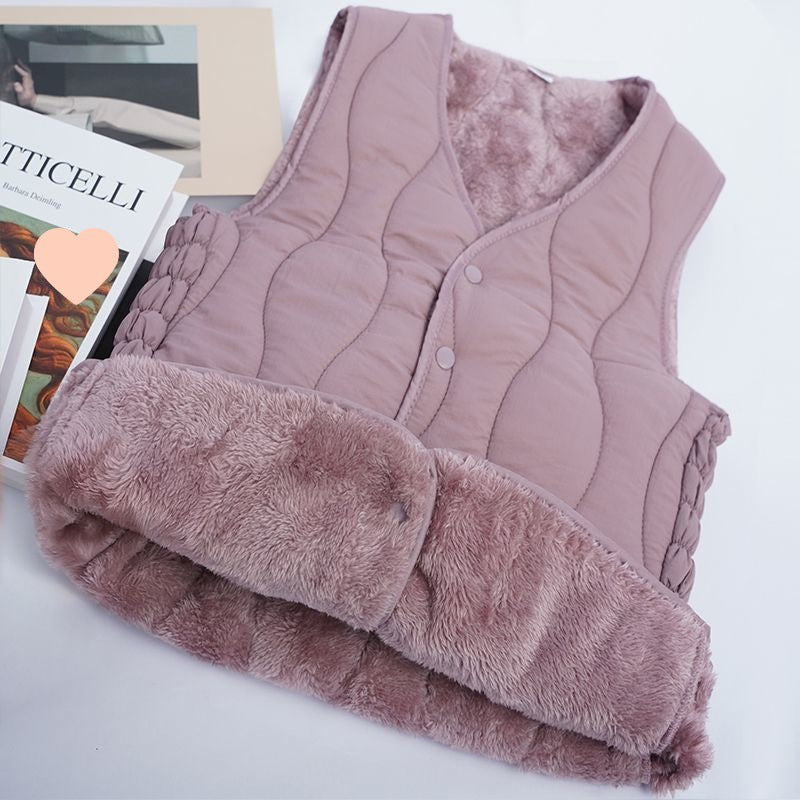 Women's Lambswool Lined Vest Winter Warm Sleeveless Jacket