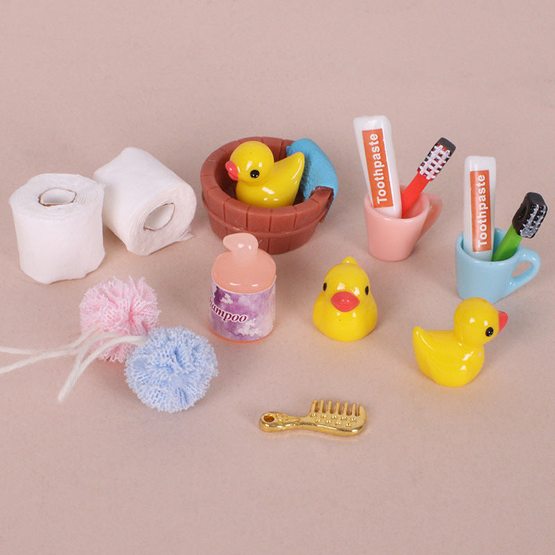 Miniature Dollhouse Bathroom Accessories Set - Toothbrush, Toothpaste, Bath Ball & Toiletries