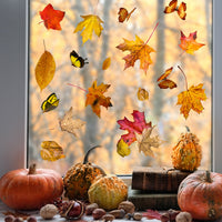 Thanksgiving Maple Leaf Butterfly Window Clings Static Glass Decals Home Decor Wall Stickers