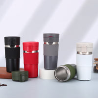 304 Stainless Steel Insulated Coffee Mug with Silicone Sleeve, Portable Outdoor Travel Thermos with Lockable Flip Lid