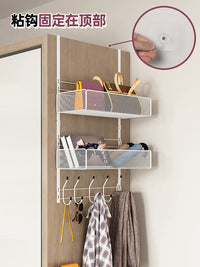 Wall-Mounted Hat Rack with Storage Basket and Hooks for Wardrobe Organization