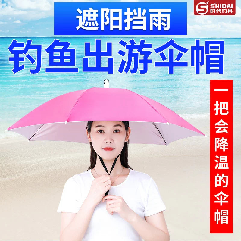 Hands-Free Double-Layer Umbrella Hat for Fishing, Sun Protection, and Rain