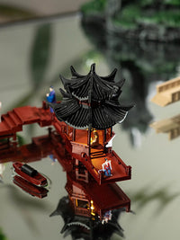 Chinese Style Pavilion Micro Landscape with LED Light, Mountain Rockery Bonsai Ornament