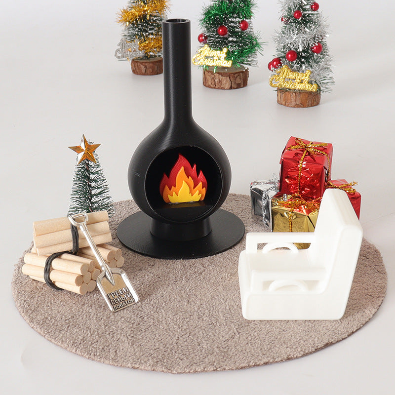 Miniature Dollhouse Fireplace & Furniture Set for Christmas Living Room Decor