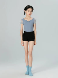 Girls' Mesh Splice Short Sleeve Ballet Leotard for Dance Practice