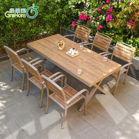 Outdoor Patio Dining Set Weather-Resistant Plastic Wood Table and Bench for Garden Balcony Cafe