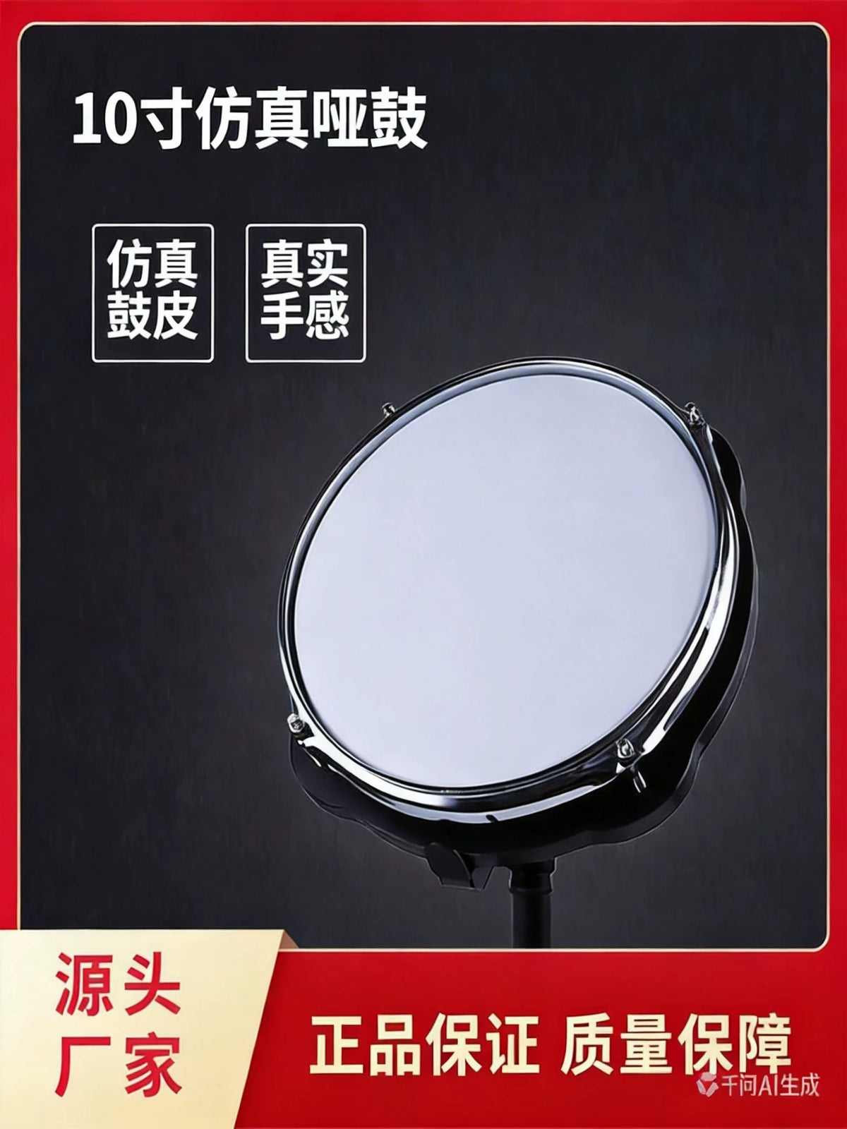 Meideal 10-inch Percussion Practice Drum Pad with Stand for Snare Drum Training