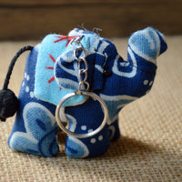 Handmade Tie-Dye Elephant Keychain from Yunnan Xishuangbanna, Thai Style Fabric Elephant Charm
