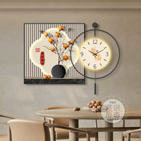 Modern Luxury Persimmon Decorative Wall Art with Clock for Dining Room