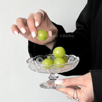 Elegant Embossed Glass Pedestal Fruit Bowl for Candy, Snacks, and Desserts