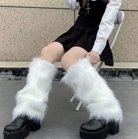 Faux Rabbit Fur Leg Warmers for Women, Thickened Plush JK Style Stacked Socks