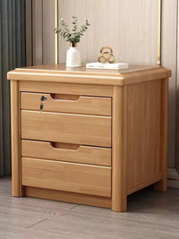 Solid Wood Bedside Table with Lock, Modern Minimalist Chinese Style Storage Cabinet, Mini Bedroom Drawer Nightstand