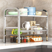 Stainless Steel Under-Sink Expandable Storage Rack for Kitchen Countertop and Cabinet Organization