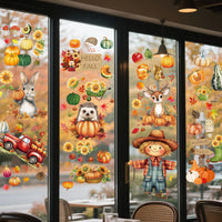 Thanksgiving Autumn Window Clings Scarecrow Pumpkin Static Decals for Glass Decor