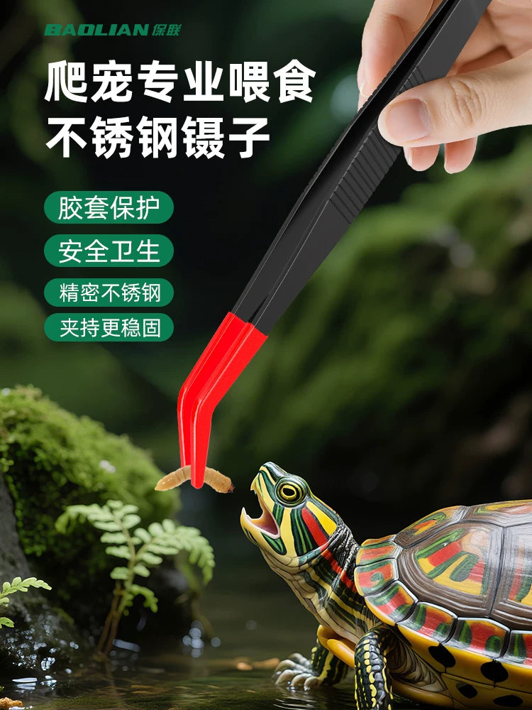 Reptile Feeding Tongs with Anti-Slip Silicone Tips - Straight or Curved, 20cm Length
