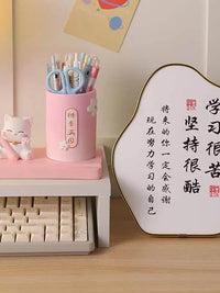 Lucky Cat Multifunctional Phone Holder Pen Holder Desktop Ornament for Teachers
