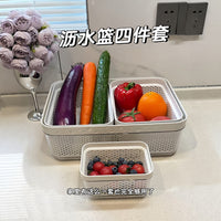 Double-Layer Kitchen Drain Basket for Vegetables and Fruits, Food-Grade Thickened Washing Basin