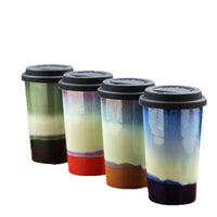 Ceramic Kiln-Fired Gradient Coffee Mug with Silicone Lid - Portable Capsule Cola Cup