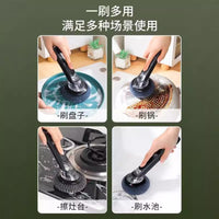 Multi-functional Long Handle Dishwashing Brush with Automatic Liquid Dispenser for Kitchen Cleaning