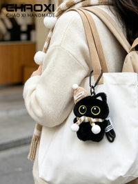 Cute Black Cat Plush Keychain Pendant for Bags and Backpacks
