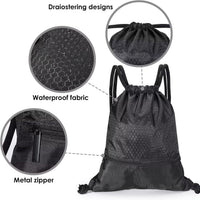 Waterproof Oxford Drawstring Backpack with Zipper Pocket for Sports and Outdoor Activities