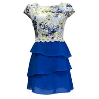 Women's Floral Short Sleeve A-Line Midi Dress