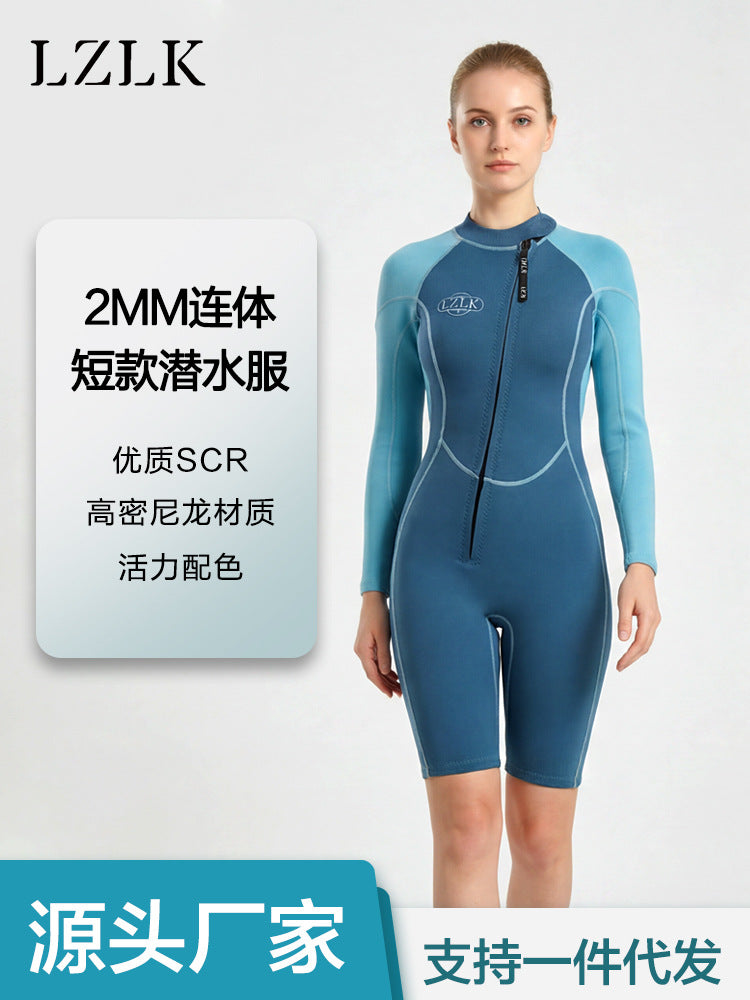 Women's 2mm Long Sleeve Shorty Wetsuit for Diving Surfing Snorkeling