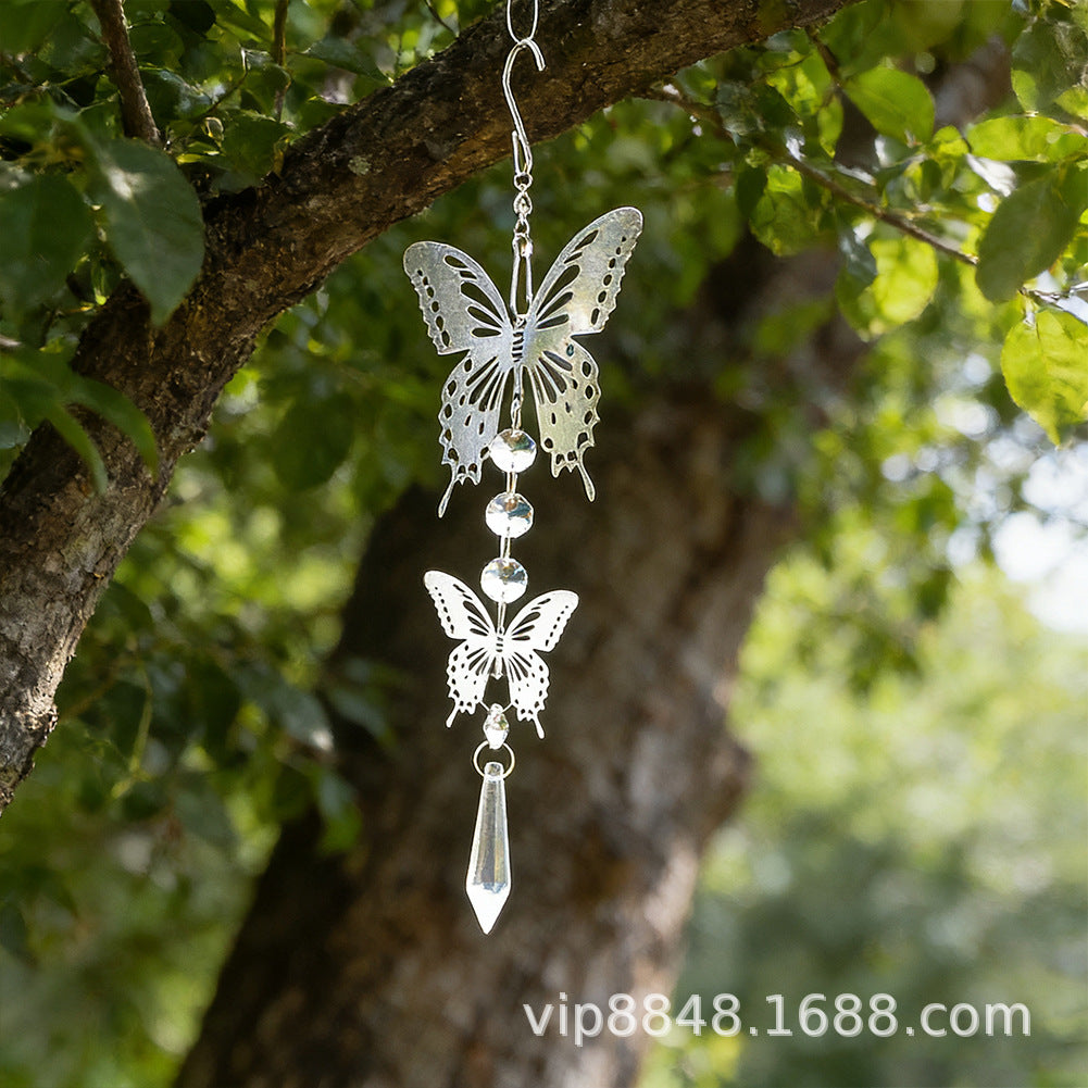 3D Stainless Steel Rotating Wind Chime with Crystal Prism Pendant for Garden Decor