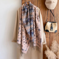 Women's Winter Tassel Scarf Shawl, Ethnic Geometric Cashmere Feel, Thick Warm Neck Wrap