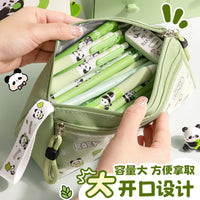 Cute Cartoon Panda Cat Pencil Case Double Layer Large Capacity Stationery Pouch for Students