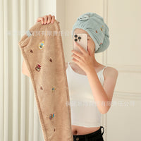 Embroidered Bear Quick Dry Hair Towel for Women, Super Absorbent Microfiber Hair Drying Cap