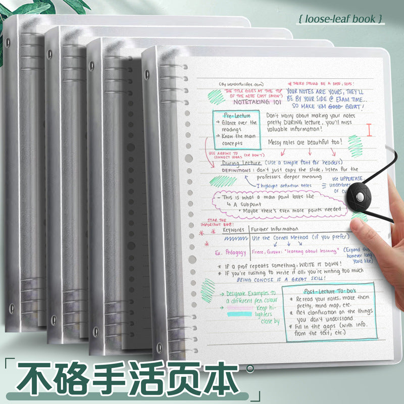 Refillable Loose-Leaf Notebook with Grid/Lined Paper, A4/B5/A5 Sizes