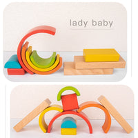 Wooden Rainbow Stacking Blocks Set for Toddlers, Beechwood Educational Building Toy for Early Learning and Family Play
