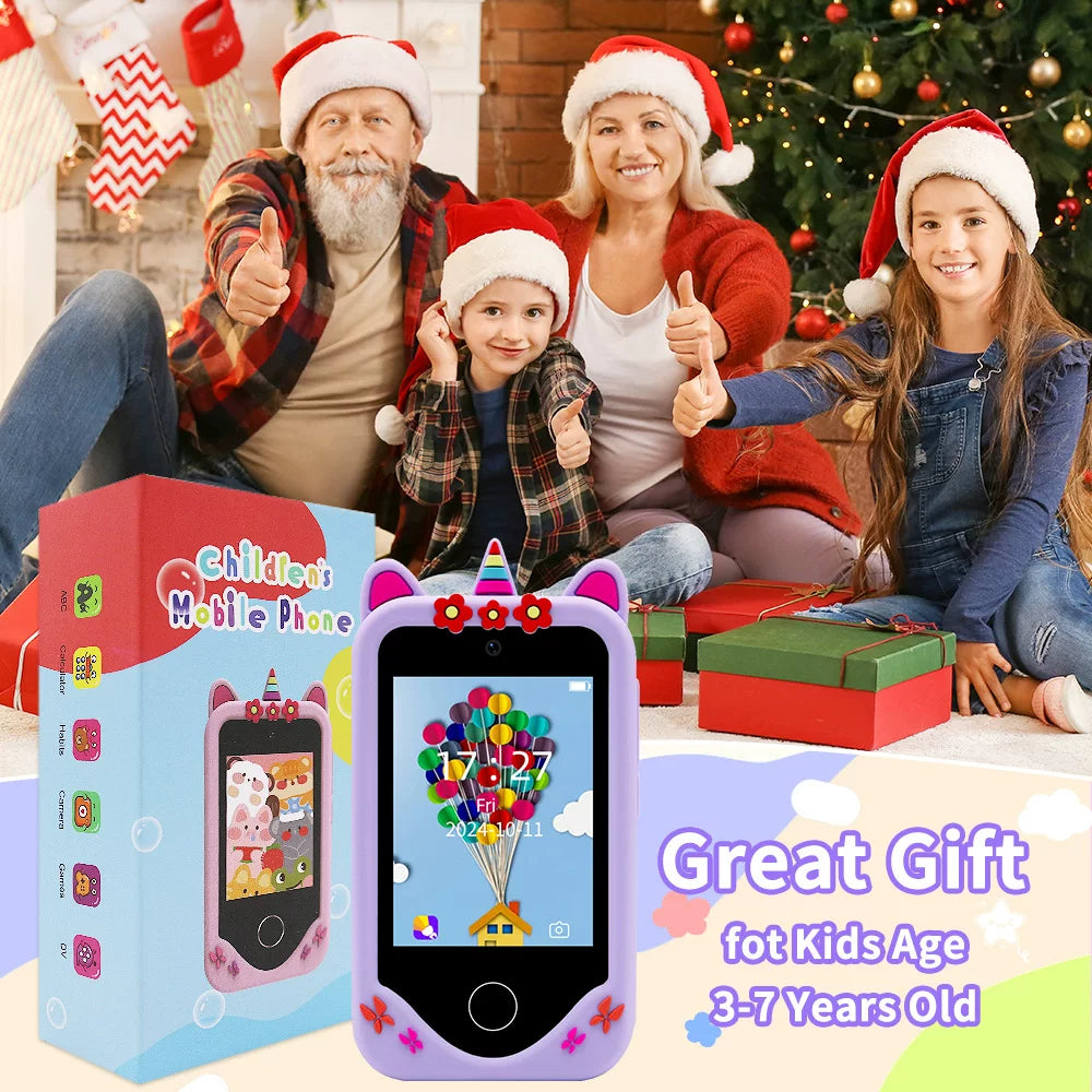 Kids' Dual Camera Touchscreen Smartphone Toy - Unicorn Educational Game Console with Camera for Christmas