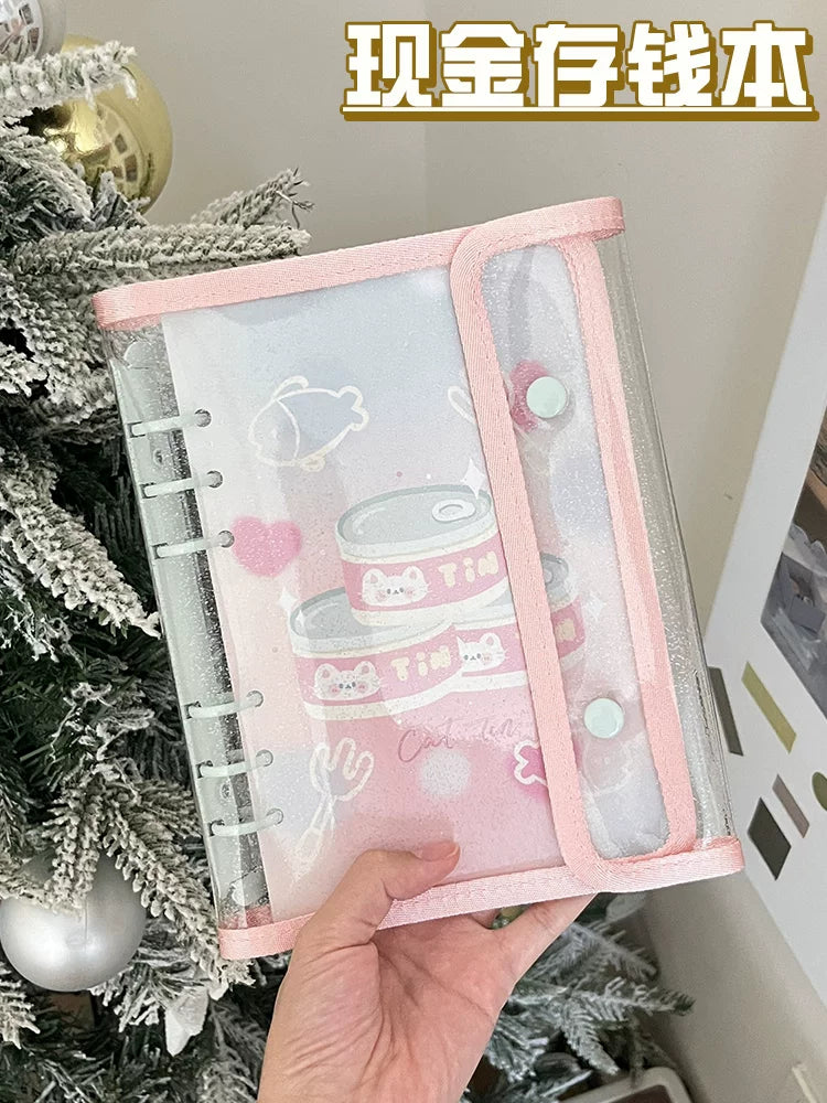 Japanese Style Cash Savings Binder with Zipper Pockets for Bills and Coins, A6 Budget Planner Organizer for Kids and Adults