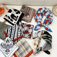 Cotton Linen Square Scarf for Women, Fashionable Cashew Floral Print Neck Scarf and Shawl