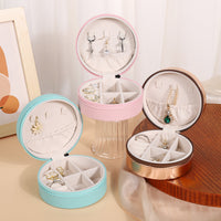 Portable PU Leather Round Jewelry Box for Earrings, Necklaces, Rings - Travel Organizer with Compartments