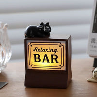 Japanese Zakka Style Cat Night Light Resin Ornament for Desk Bar Cafe Decor