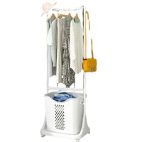 Laundry Hamper Rack with Garment Hanger and Storage Shelves