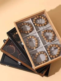 Walnut Wood Grain Dustproof Jewelry Box with Lid for Bracelets, Rings, Earrings, and Necklaces