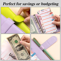 A6 Macaron PU Leather 6-Ring Binder with Zipper Envelopes for Cash Budgeting and Planning