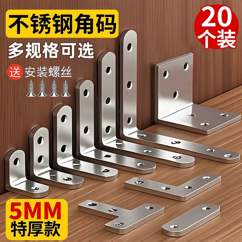 90-Degree L-Shaped Corner Brace Bracket for Shelves and Furniture