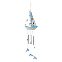 Mediterranean Style Wooden Sailboat Wind Chime Decor