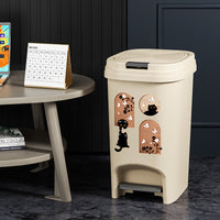 Cream Style Pedal Trash Can with Lid for Kitchen Living Room Bedroom, Large Capacity Odor-Proof Cute Cat Pattern