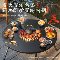 Outdoor Indoor Fire Pit Table Set with Grill for Tea Ceremony and BBQ, Charcoal Grill Table