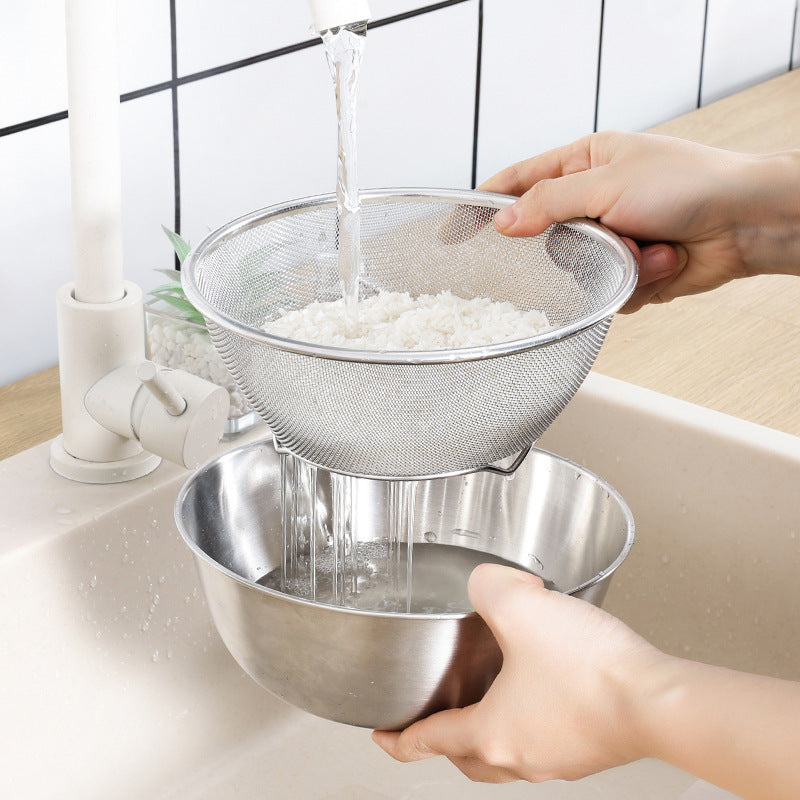 Stainless Steel Vegetable Washing Basin Drain Basket Set for Kitchen Rice Washing and Draining